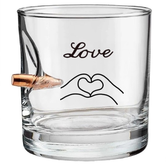 love with heart from couple hand Bullet Whiskey Glasses