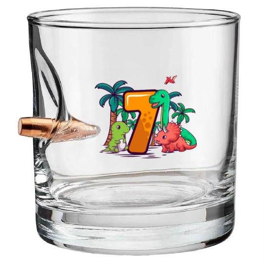 7th Birthday Trex Triceratops Dinosaur 7 Year Bullet Whiskey Glasses