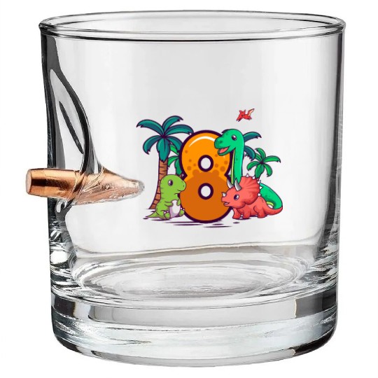 8th Birthday Trex Triceratops Dinosaur 8 Year Bullet Whiskey Glasses