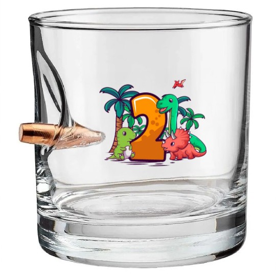 2nd Birthday Trex Triceratops Dinosaur 2 Year Bullet Whiskey Glasses