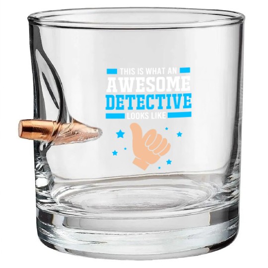 Crime Police Investigator Funny Private Detective Bullet Whiskey Glasses