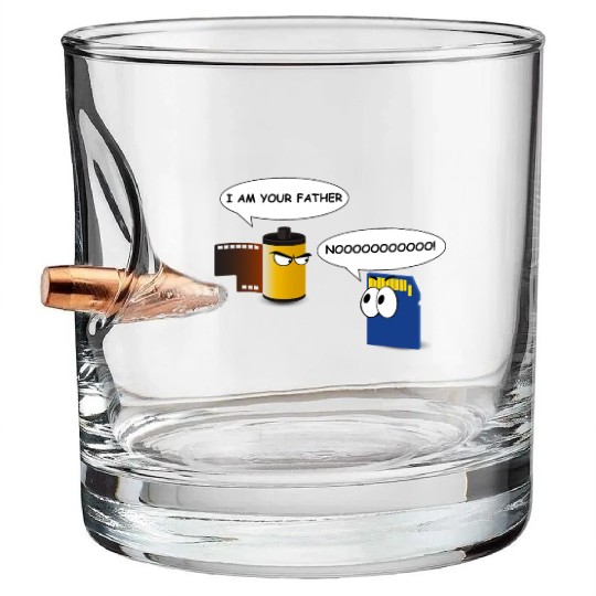 Funny photography Bullet Whiskey Glasses with father and son film a