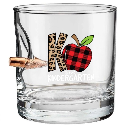K Is For Kindergarten Cheetah Back To School Bullet Whiskey Glasses