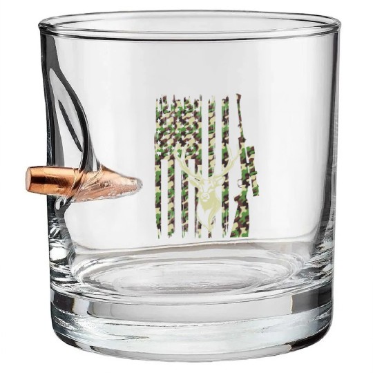 Deer Hunter Camouflage Flag Deer Head - Deer Hunti Bullet Whiskey Glasses