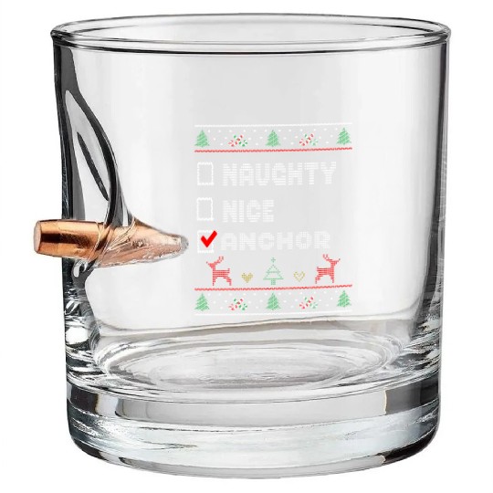 Naughty Nice Anchor, Matching Christmas Group Bullet Whiskey Glasses