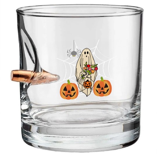 Halloween Costume Floral Ghost Pumpkin SpiderWeb Bullet Whiskey Glasses
