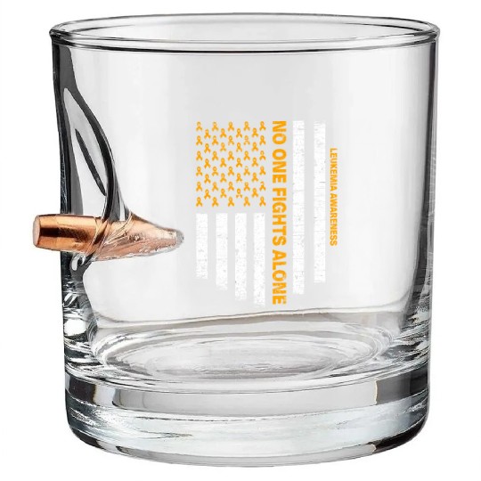 No One Fights Alone Usa Flag Leukemia Awareness Bullet Whiskey Glasses