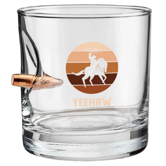 Yeehaw Cowboy Western Desert Cowgirl Horseback Bullet Whiskey Glasses