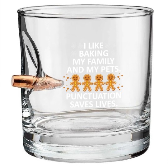 Punctuation Save Lives Funny English Teacher Bullet Whiskey Glasses