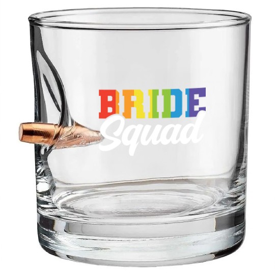 Bride Squad Lgbt Couple Wedding Gay Pride Bridal Bullet Whiskey Glasses