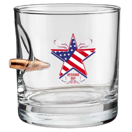 Big Star In Us Flag Colors For Veterans Day Bullet Whiskey Glasses