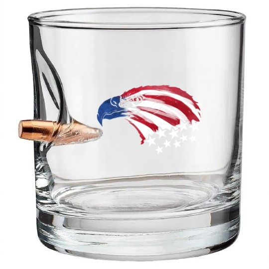 Bald Eagle US Flag Colors Patriotic 4th Of July Bullet Whiskey Glasses