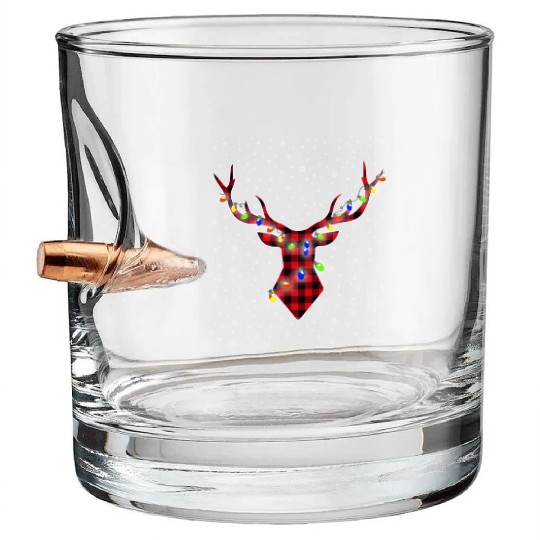 Buffalo Plaid Reindeer Deer Funny Christmas Pajama Bullet Whiskey Glasses