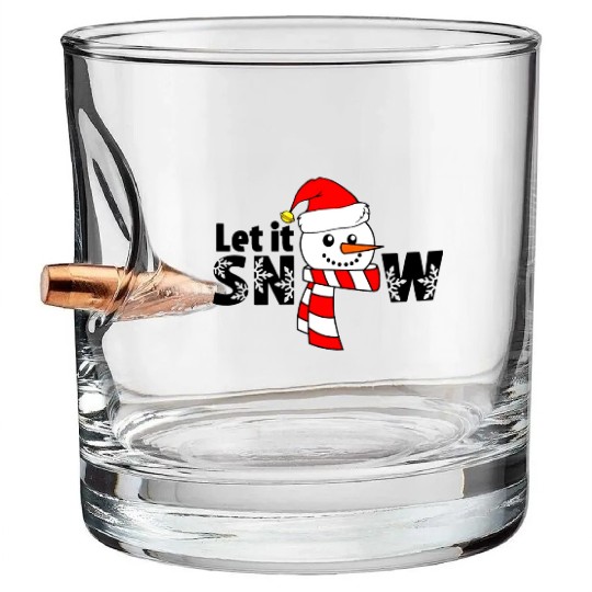 Let It Snow Snowman Snowflake Christmas Holiday Bullet Whiskey Glasses