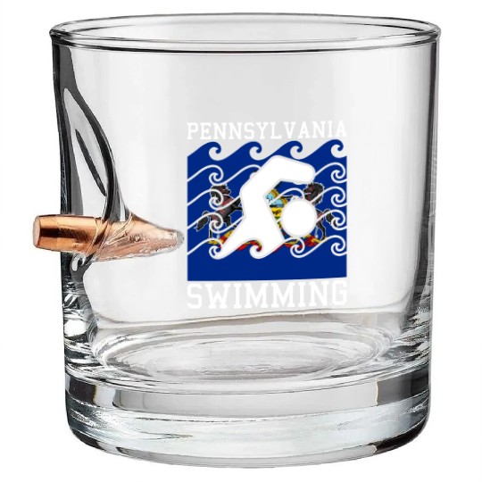 Pennsylvania Flag Swimming Team Swim Swimmer US St Bullet Whiskey Glasses