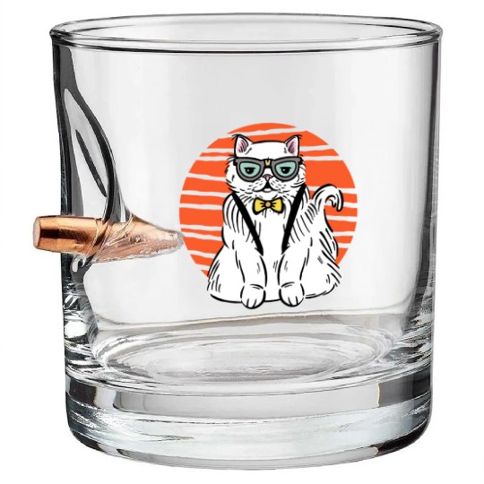 Stylish Nerd Persian Cat Beanie Glasses Tattoo Bullet Whiskey Glasses