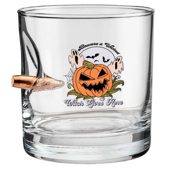 Beware a Wicked Witch Lives Here Bullet Whiskey Glasses