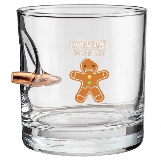 Angry Gingerbread X-mas Do You Want To Eat Me? Bullet Whiskey Glasses