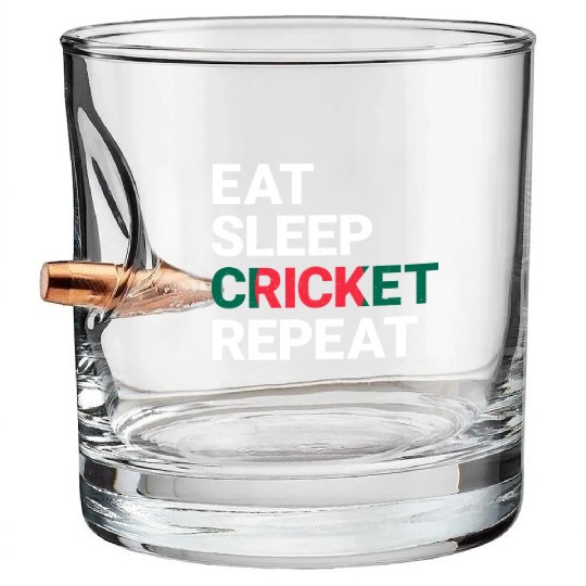 Eat Sleep Cricket Repeat BD Flag Sports Gift Bullet Whiskey Glasses