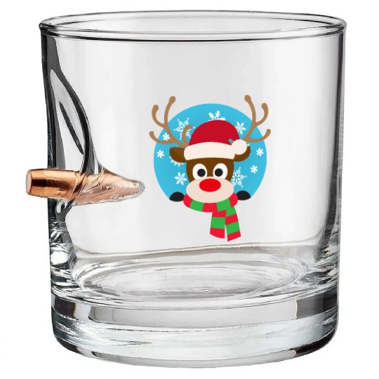 Cute Rudolph Red-Nosed Reindeer Christmas Design Bullet Whiskey Glasses