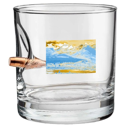 Golden Blue Mountain Lake Bullet Whiskey Glasses