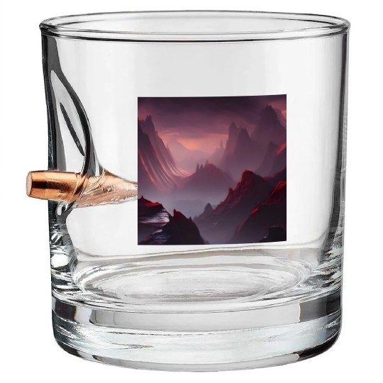 Lonely Red Mountains on an Alien Planet Abstract Bullet Whiskey Glasses