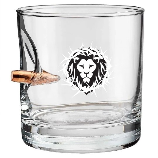 Lion of Judah With A Crown of Thorns Christian Bullet Whiskey Glasses