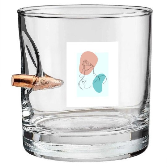 beige minimalist woman line art Bullet Whiskey Glasses