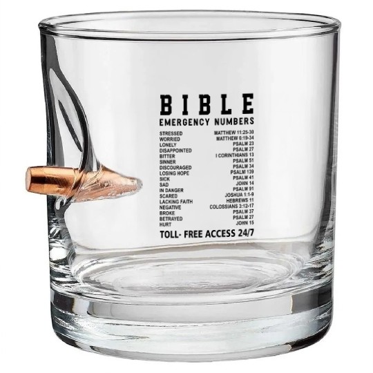 Bible Emergency Number Funny Phone Call Gift Bullet Whiskey Glasses