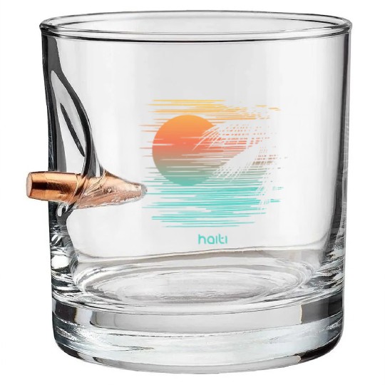 Artistic Haiti Palm Tree Vacation Souvenir Bullet Whiskey Glasses