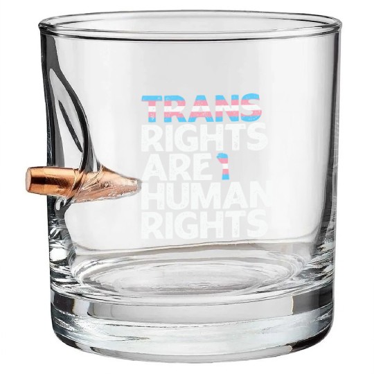LBGT Flag Gay Pride Trans rights are human rights Bullet Whiskey Glasses