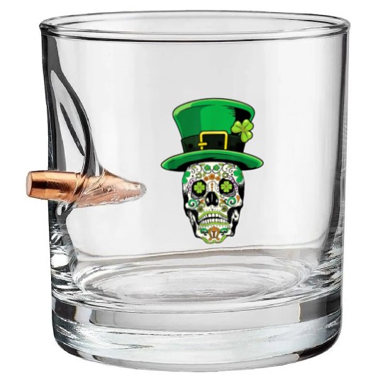 Sugar Skull | St Patricks Day of the Dead Bullet Whiskey Glasses