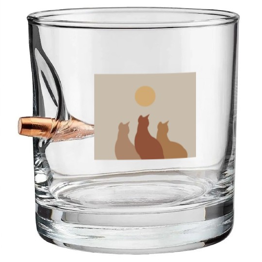 Abstract Boho Cats Relaxed Aesthetic Beige Minimal Bullet Whiskey Glasses