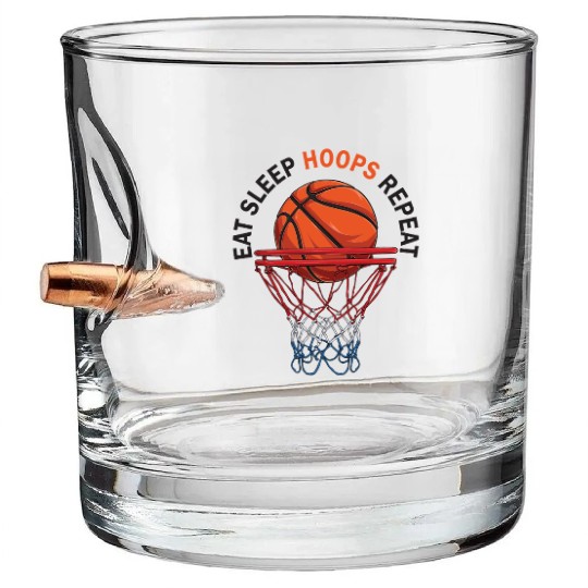 Eat Sleep Hoops Repeat Basketball Bullet Whiskey Glasses