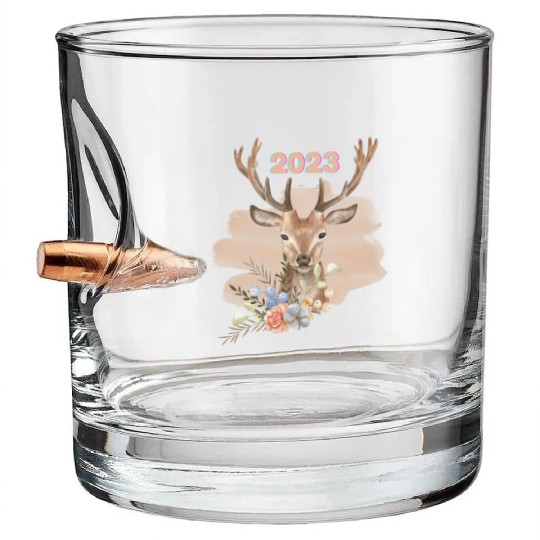 Brown Beige Watercolor Illustrated Deer Bullet Whiskey Glasses