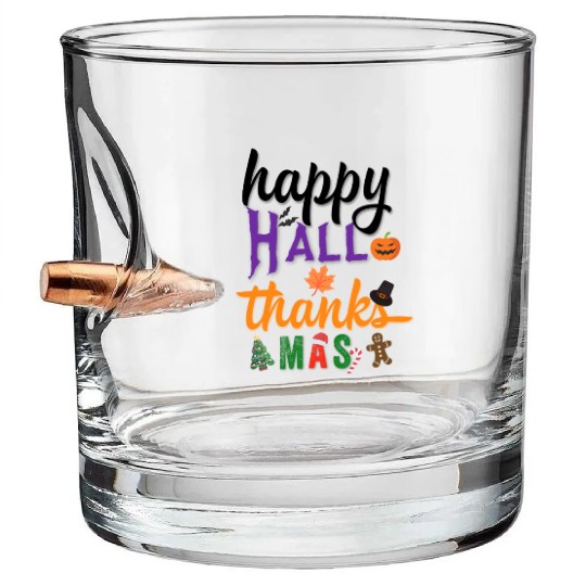 Happy Hallothanksmas Bullet Whiskey Glasses