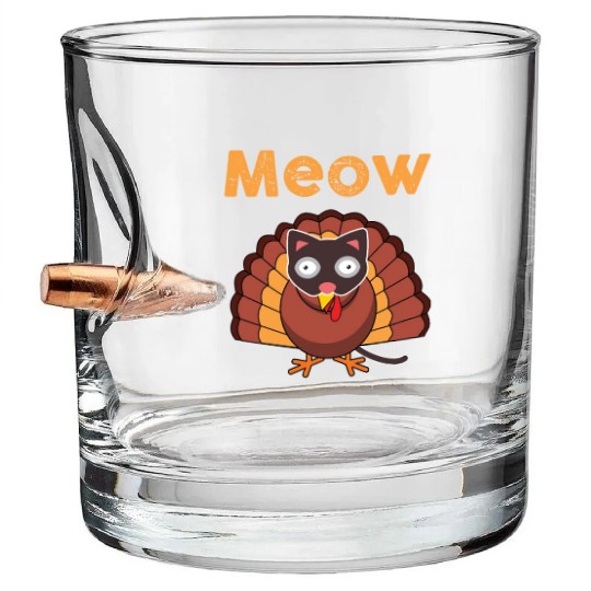 Meow Turkey Cat Mask Thanksgiving Family Dinner Bullet Whiskey Glasses