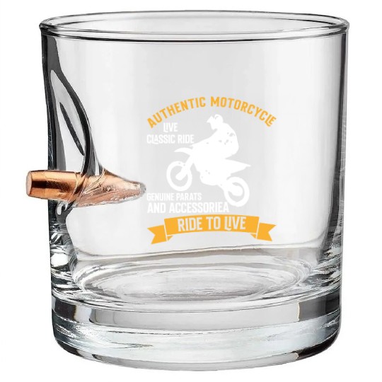 AUTHENTIC MOTORCYCLE RIDE TO LIVE Bullet Whiskey Glasses
