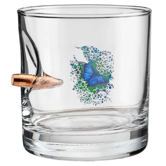Royal blue monarch butterfly retro 70's animal Bullet Whiskey Glasses
