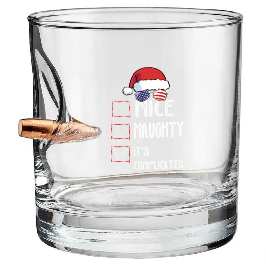 Nice Naughty It's Complicated Christmas List Santa Bullet Whiskey Glasses