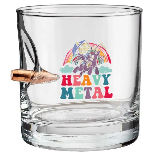 Heavy Grim Unicorn Rainbow Metal Music Lover Rock Bullet Whiskey Glasses