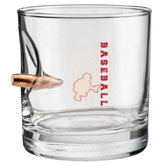 Baseball Catcher USA Flag Patriotic American Flag Bullet Whiskey Glasses