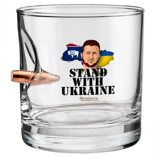 Ukraine Wyoming Flags Zelensky Bullet Whiskey Glasses