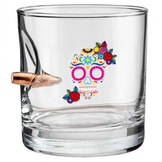 Day of The Dead Colorful Sugar Skull Bullet Whiskey Glasses