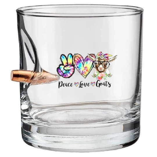 Tie Dye Peace Love Goats Farm Girl Goat Lover Bullet Whiskey Glasses