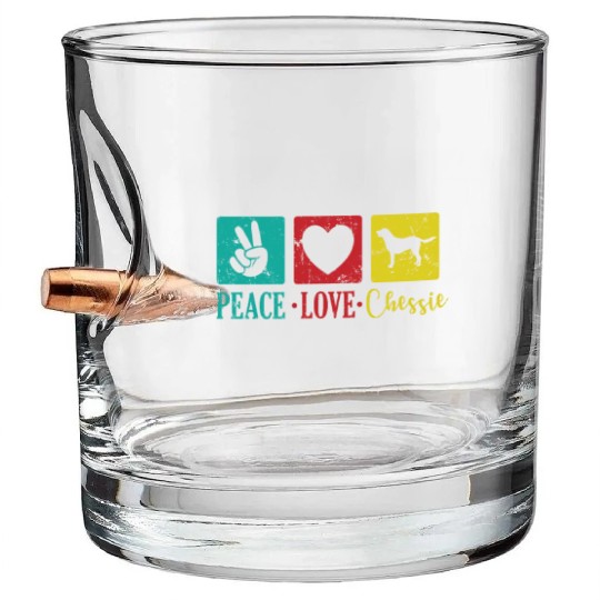 Peace Love Chessie Dog Chesapeake Breed Bullet Whiskey Glasses