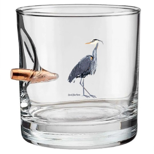 Heron Art Birder Wildlife Bird Watching Bullet Whiskey Glasses