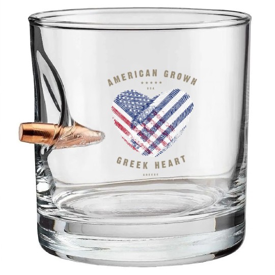 American Grown Greek Heart Love Greece Flag Bullet Whiskey Glasses