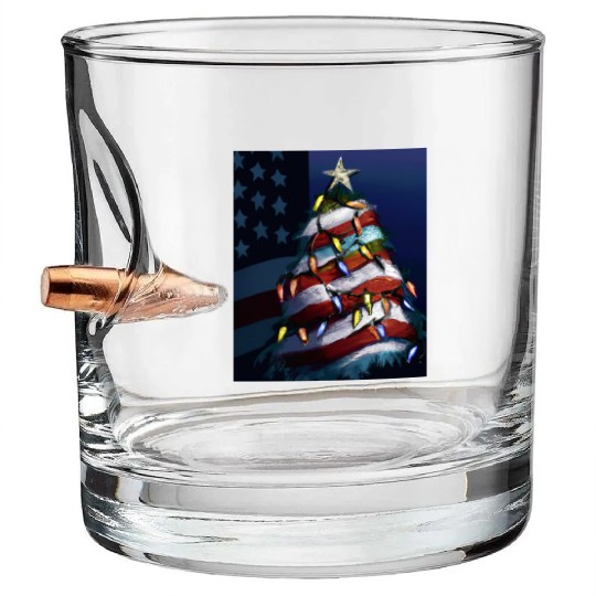 Patriotic Christmas US Christmas Tree With Bullet Whiskey Glasses