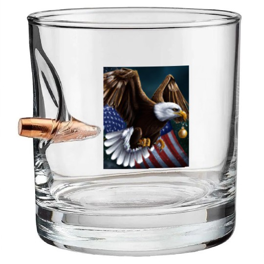 Patriotic Christmas Sea Eagle With US Flag And Bullet Whiskey Glasses